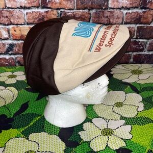 Vintage Page Boy Golfer Hat foam trucker advertising cream tan brown adjustable